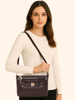ESBEDA - Brown Colour Classic Structured Buckle Sling Bag For Strap (M)