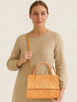 ESBEDA - Camel Colour Croco Texture Handbag with Detachable Strap (M)