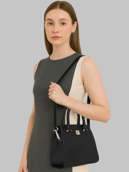 ESBEDA - Black Colour Structured Satchel Handbag with Detachable Strap (M)