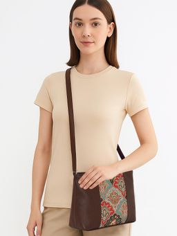 ESBEDA - Brown Colour Ethnic Print Panel Sling Bag For Strap (S)