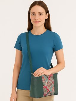 ESBEDA - Green Colour Ethnic Print Panel Sling Bag For Strap (S)