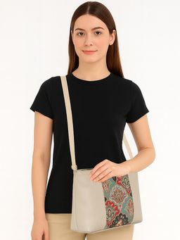 ESBEDA - Beige Colour Ethnic Print Panel Sling Bag For Strap (S)