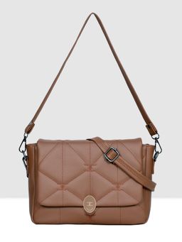 ESBEDA - Tan Color Logo Embroidered Sling Bag with Detachable Strap (M)