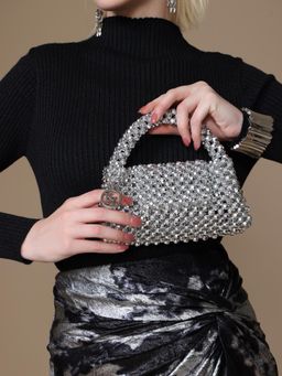 Kazo - Elena Beaded Clutch - Silver (S)