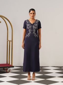 AMOSHI - Women Navy Blue Polyester Maxi Dress