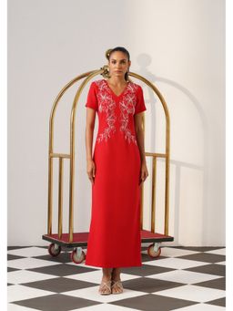 AMOSHI - Women Red Polyester Maxi Dress