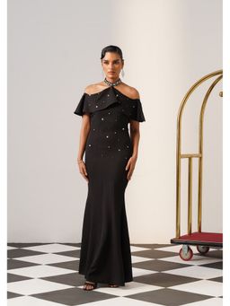 AMOSHI - Women Black Polyester Gown Dress