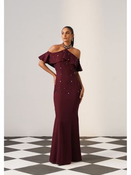 AMOSHI - Women Burgundy Polyester Gown Dress