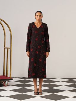 AMOSHI - Women Black Polyester Midi Dress