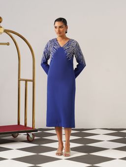 AMOSHI - Women Blue Polyester Midi Dress