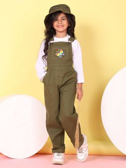Superminis - Green Girls Twill Dungaree with Full Sleeve T-Shirt with Dungaree