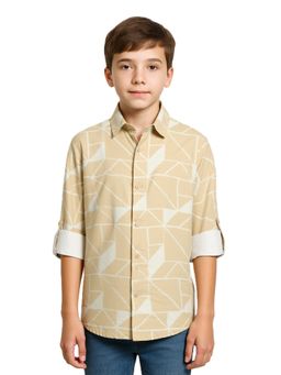 CHARCHIT - Boys Khaki Geometric Shirt