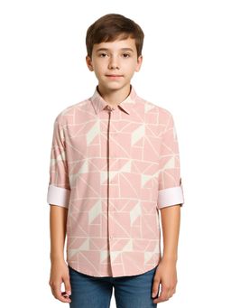 CHARCHIT - Boys Peach Geometric Shirt