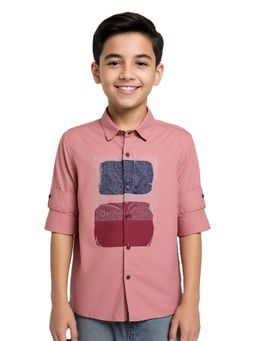 CAVIO - Pink Boys Spread Collar Casual Full Sleeve Printed Shirt