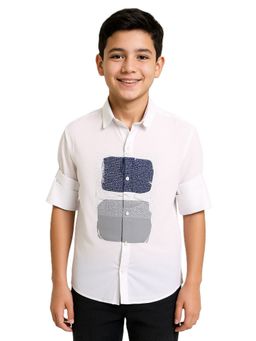 CAVIO - White Boys Spread Collar Casual Full Sleeve Printed Shirt