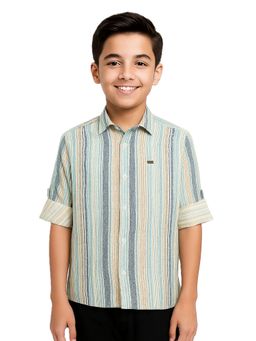CAVIO - Blue Boys Cotton Lycra Full Sleeves Striped Casual Shirt