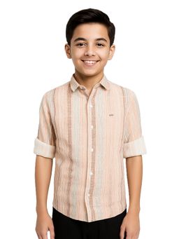 CAVIO - Peach Boys Cotton Lycra Full Sleeves Striped Casual Shirt