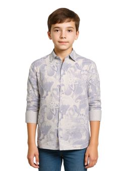 CAVIO - Blue Boys Cotton Full Sleeves Floral Printed Casual Shirt