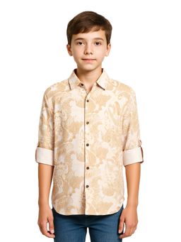 CAVIO - Gold Boys Cotton Full Sleeves Floral Printed Casual Shirt