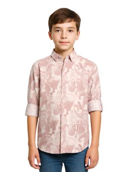 CAVIO - Pink Boys Cotton Full Sleeves Floral Printed Casual Shirt