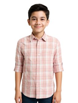 CAVIO - Boys Cotton Checked Full Sleeve Brown