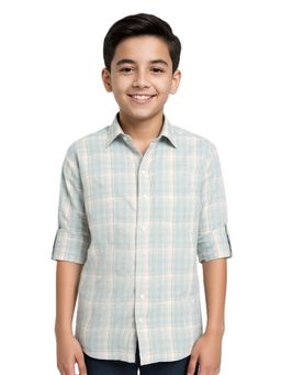 CAVIO - Boys Cotton Checked Full Sleeve Green Shirt