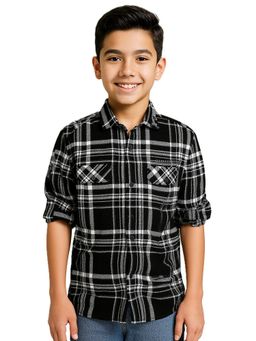 CAVIO - Black Boys Cotton Full Sleeves Checks Casual Shirt