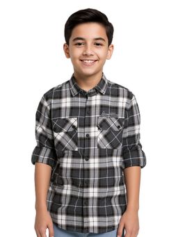 CAVIO - Boys Cotton Full Sleeves Checks Casual Grey Shirt