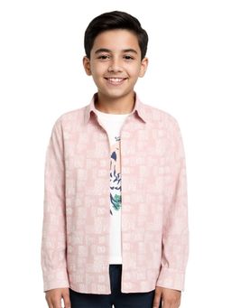 CAVIO - Peach Boys Regular Fit Abstract Print Casual Shirt and T-Shirt