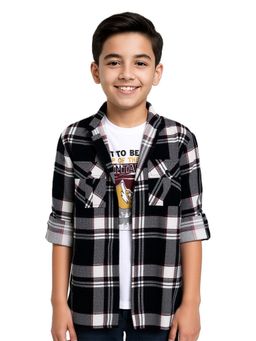 CAVIO - Pink Boys Cotton Checks Full Sleeves Shirt and T-Shirt