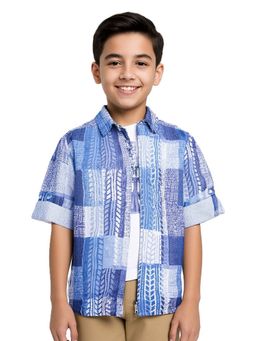 CAVIO - Blue Boys Cotton Full Sleeve Abstract Printed Shirt and T-Shirt