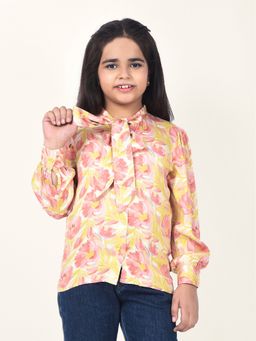 CRIMSOUNE CLUB - Girls Multi Color Floral Print Tie-Up Neck Shirt