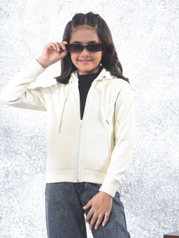 CRIMSOUNE CLUB - Girls Cream Floral Print Hooded Neck Hoodie