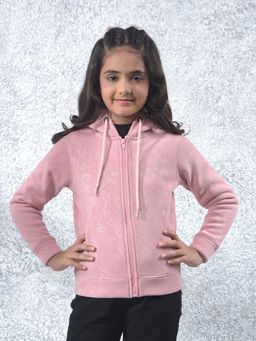 CRIMSOUNE CLUB - Girls Pink Floral Print Hooded Neck Hoodie