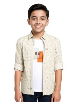 CAVIO - Yellow Boys Geometric Print Shirt with T-Shirt
