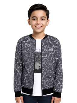 CAVIO - Black Boys Geometric Print Zipper Jacket with T-Shirt