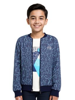 CAVIO - Blue Boys Geometric Print Zipper Jacket with T-Shirt