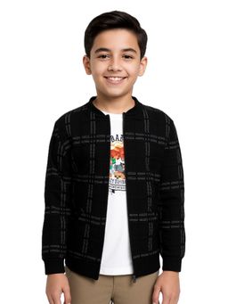 CAVIO - Black Boys Regular Fit Checks Zipper Casual Jacket With T-Shirt