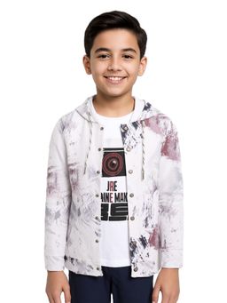 CAVIO - Magenta Boys Printed Hooded Jacket with T-Shirt