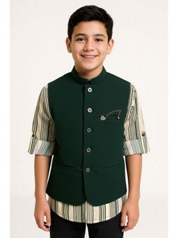 CHARCHIT - Boys Green Solid Nehru Jacket