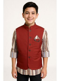 CHARCHIT - Boys Rust Solid Nehru Jacket
