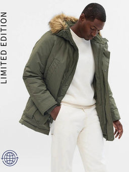GAP - Olive Men's Hooded Fur Detail Parka Jacket