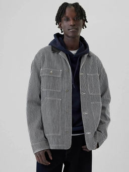 GAP - Black Men's Pinstriped Spread Collar Shacket