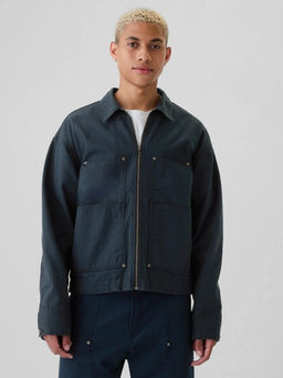 GAP - Blue Men's Spread Collar Shacket with Pocket