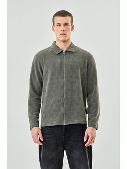 Snitch - Olive Textured Full Sleeves Slim Casual Jacket for Men