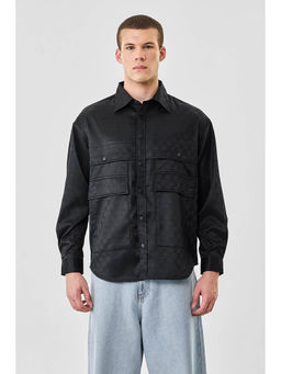 Snitch - Black Geometric Full Sleeves Oversized Casual Shacket for Men