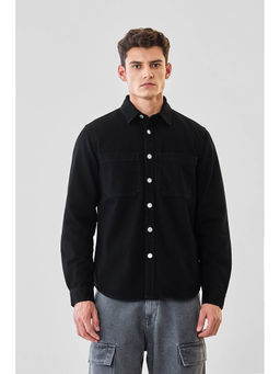 Snitch - Black Solid Full Sleeves Relaxed Casual Shacket for Men