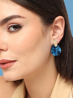 Sohi - Gold Plated Party Designer Drop Earring for Women-Blue