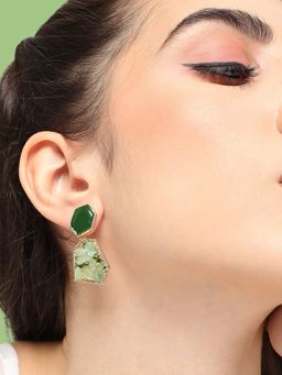 Sohi - Gold Plated Party Designer Stone Drop Earring for Women-Green