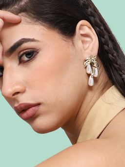 Sohi - Gold Plated Party Pearls Drop Earring for Women-White